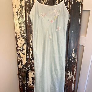 Vintage Natori Classics Ice Blue Floral Slip Lingerie.  Size XS.